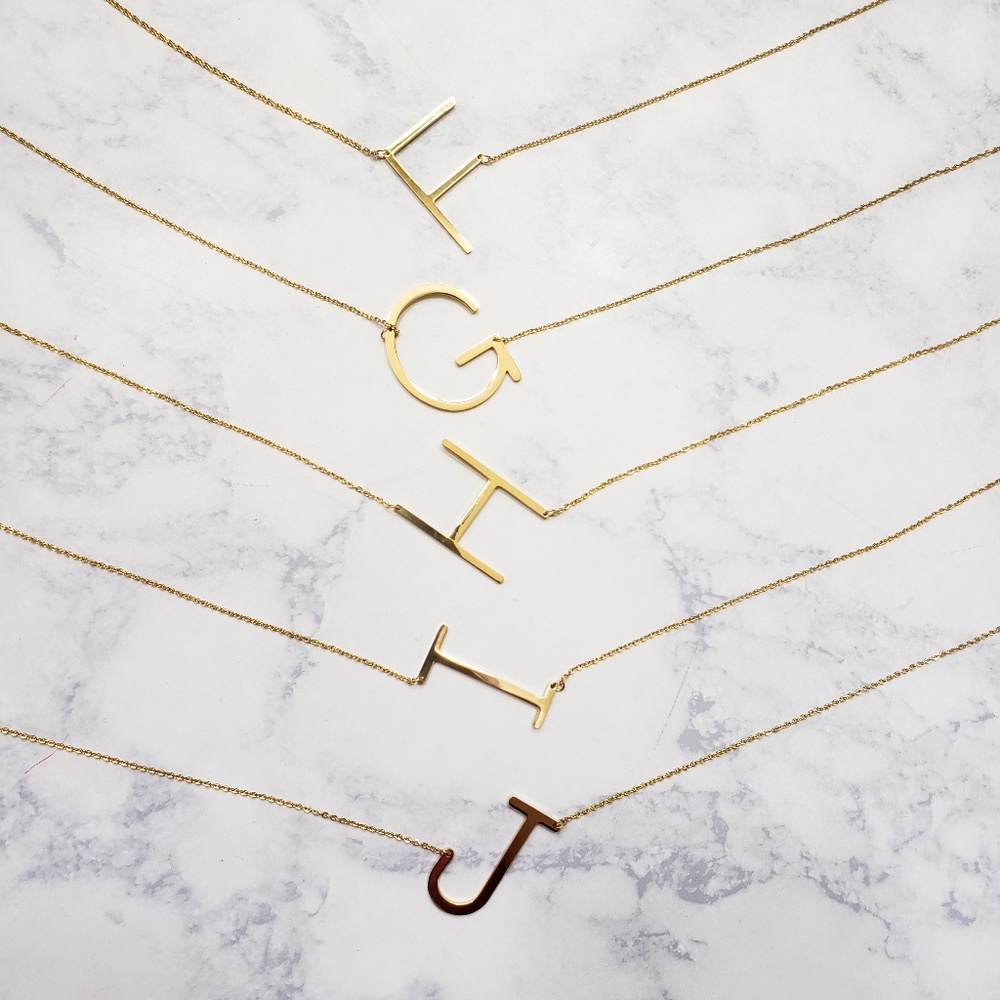 Monogram A-Z Block Letter Pendant Necklace Gold - Picture 3 of 6